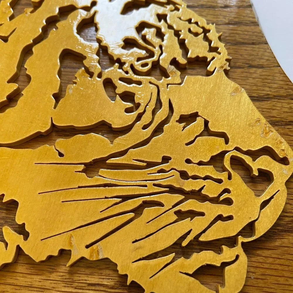 Hand Crafted by Harlan Hutchens Wooden Tiger Wall Decor